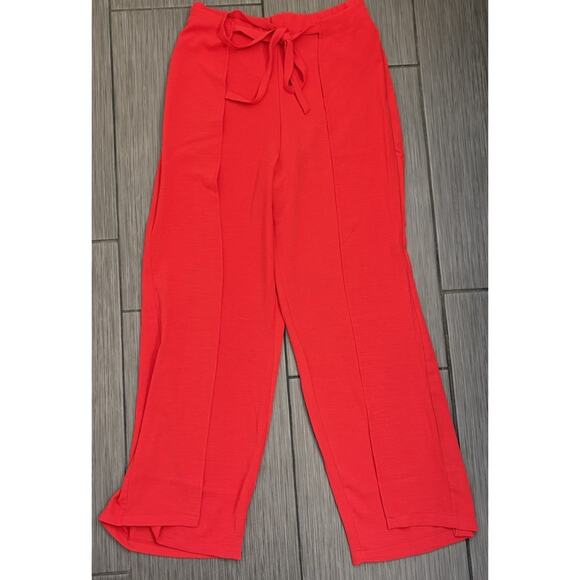 Zara Women’s Red Wide Leg Pant Flowy Side Leg Slits Ties Size Small NWT - Picture 1 of 9